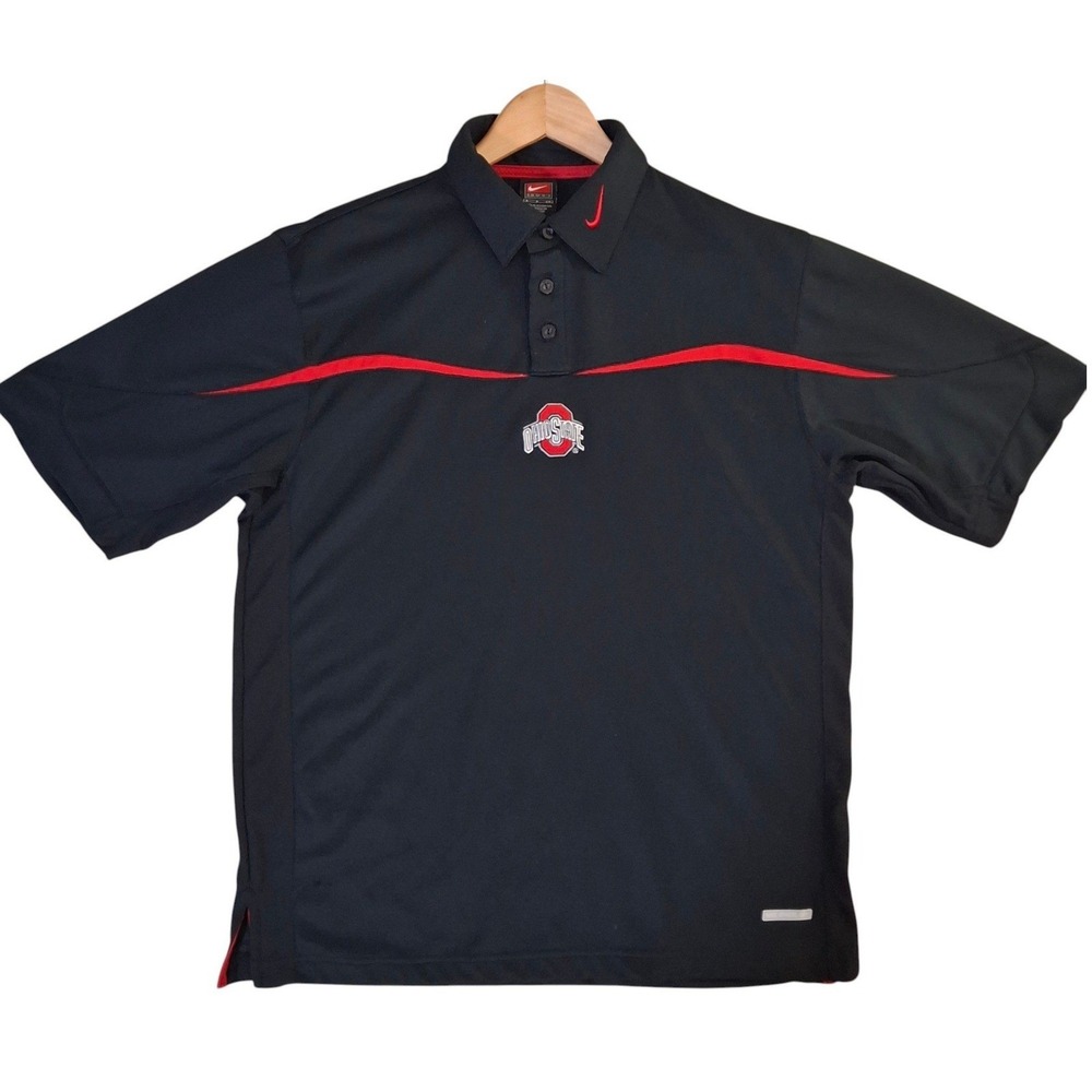 VTG Nike Team Ohio State Buckeyes Polo Shirt Mens Small Black Red‎ Performance